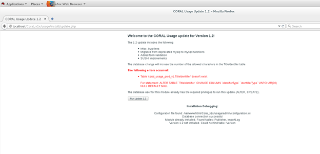 Screenshot of CORAL Usage module update for Version 1.2