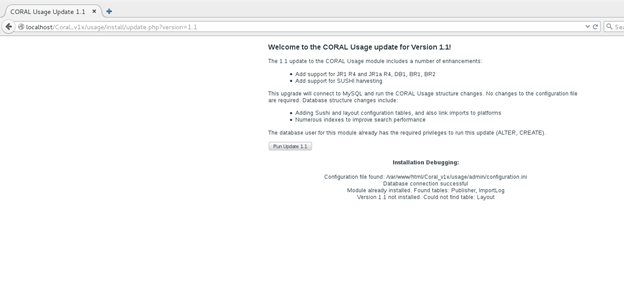 Screenshot of CORAL Usage module update for Version 1.3