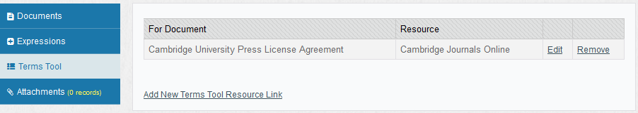 screenshot of terms tool tab