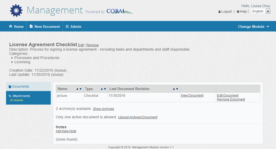 Screenshot of Management's Editing a Document Record