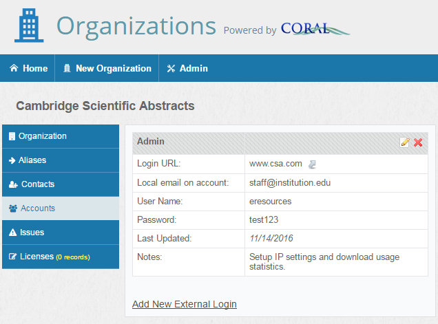 Screenshot of accounts view