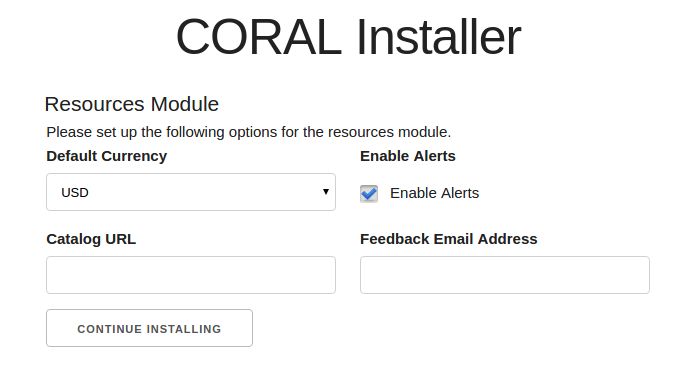 Screenshot of setup for Resources Module