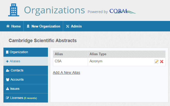 Screenshot of Aliases view