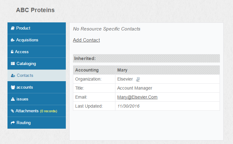 Screenshot of Contacts