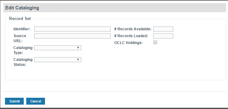 Screenshot of Edit Cataloging