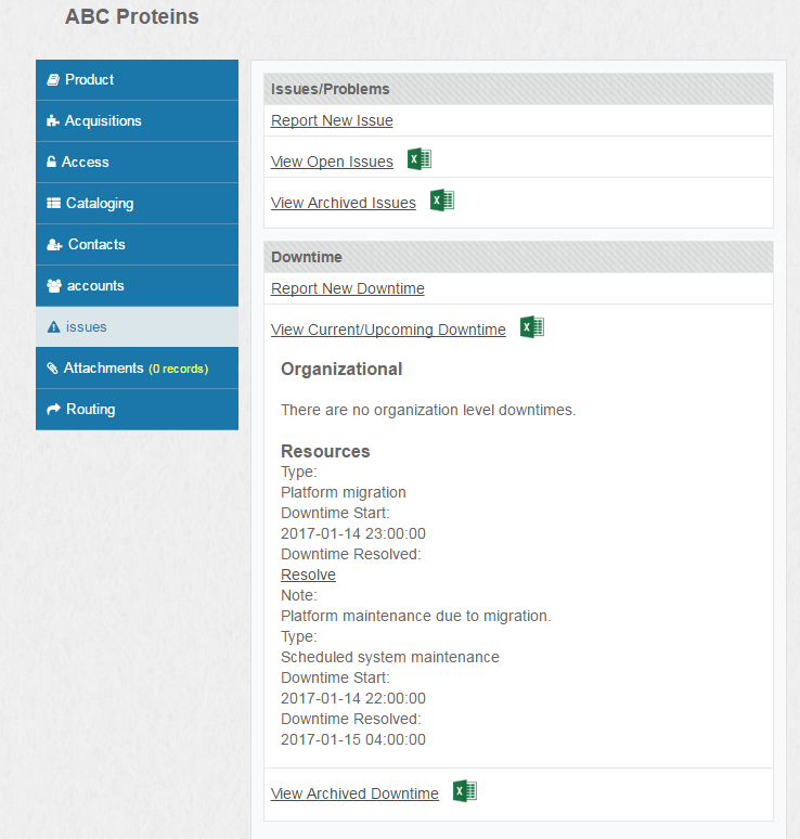 Screenshot of View current Downtime